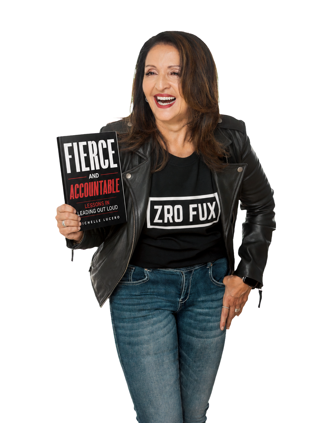 Michelle holding a copy of her book